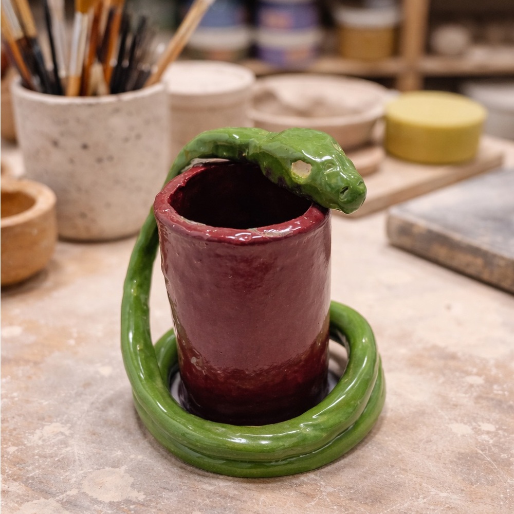 Snake Pottery Vase Pencil Holder Cup